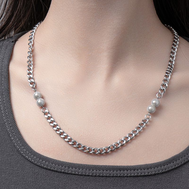 Hip Hop Geometrisch Titan Stahl Polieren Künstliche Perlen Halskette