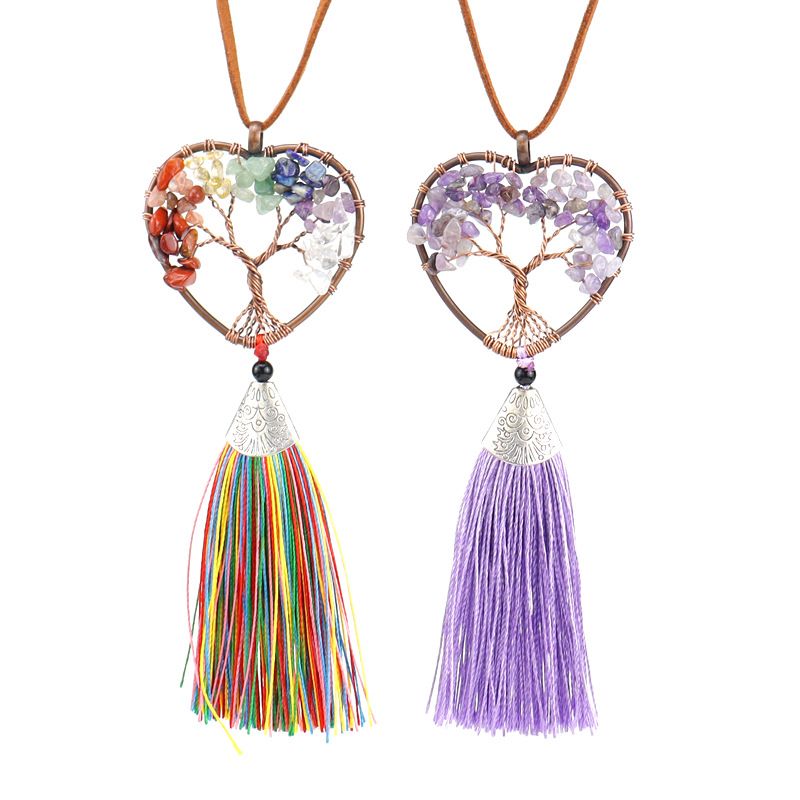 Ethnic Style Tree Heart Shape Agate Pendant