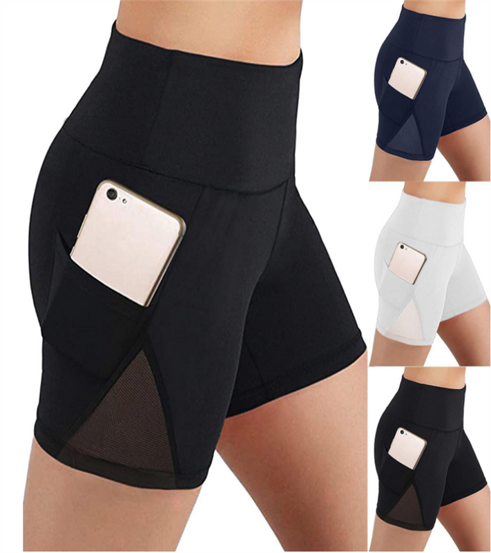 Women's Sports Fashion Solid Color Shorts Side Pockets Hollow Out Leggings