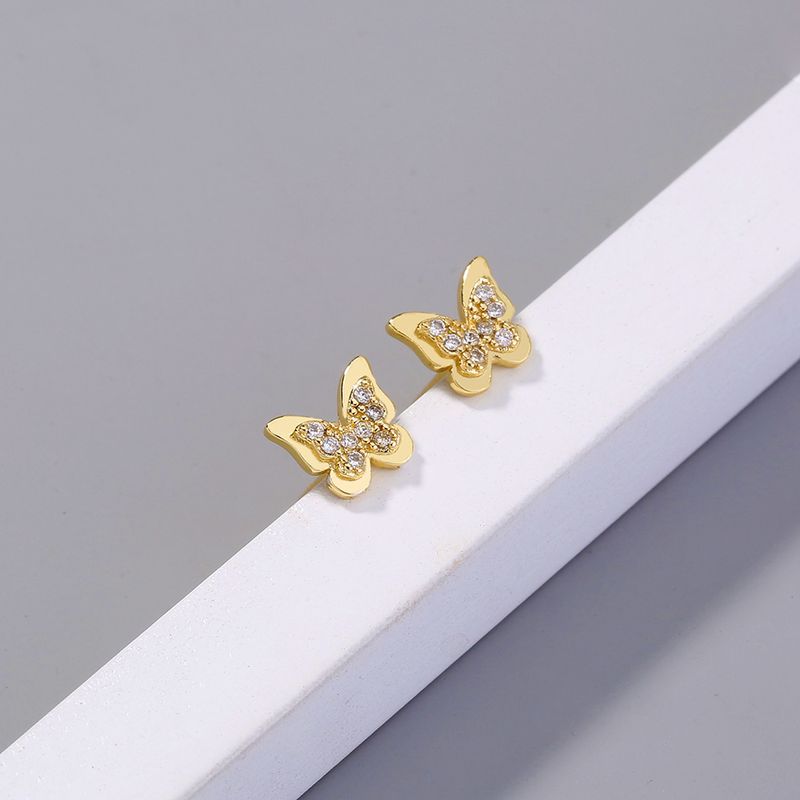 1 Paire Élégant Mode Papillon Le Cuivre Incruster Zircon Boucles D'oreilles