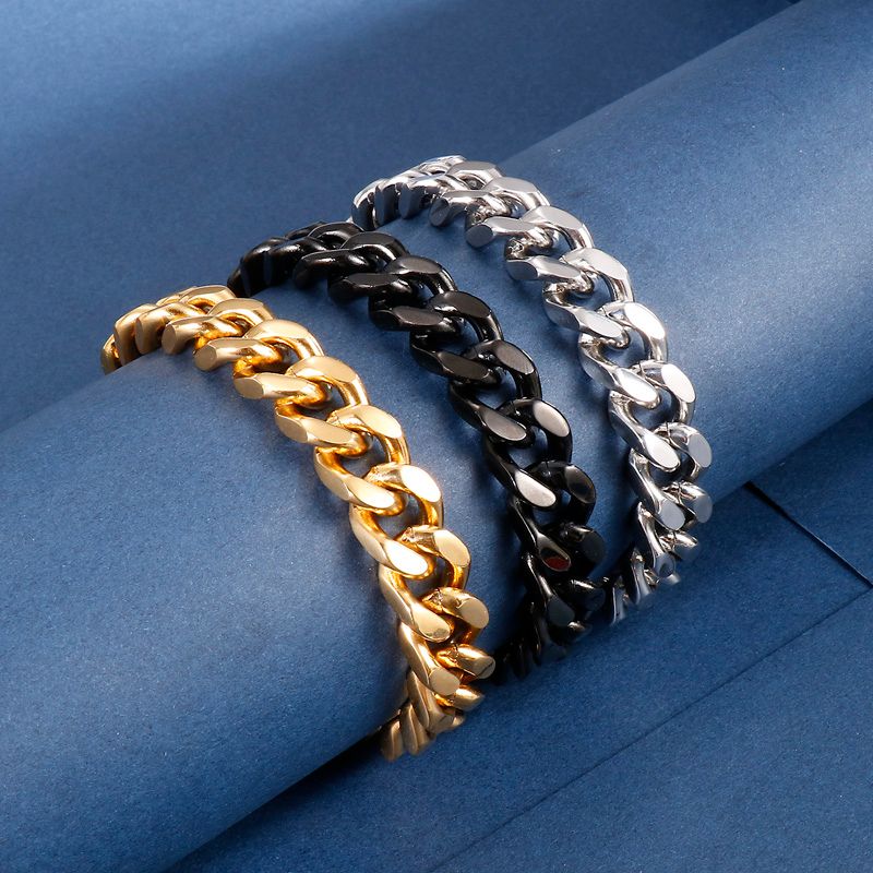 European And American Fashion & Trend Men's Stainless Steel Cuban Link Chain Bracelet Titanium Steel Four-sided Grinding Student Bracelet