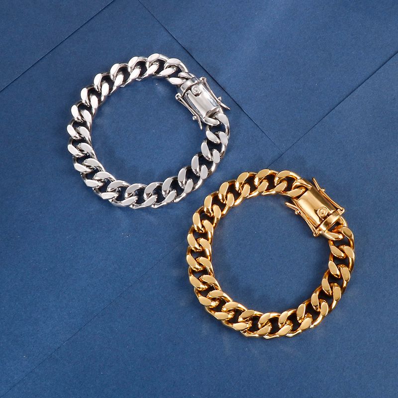 Europäischer Und Amerikanischer Beliebter Krypto-wasserhahn Schnalle Kubanische Kette Armband Edelstahl Herren Schmuck Titan Stahl Vierseitiger Schleif Armband