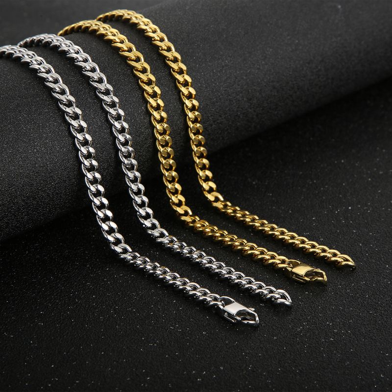 Punk Solid Color Stainless Steel Plating 18k Gold Plated Men's Necklace