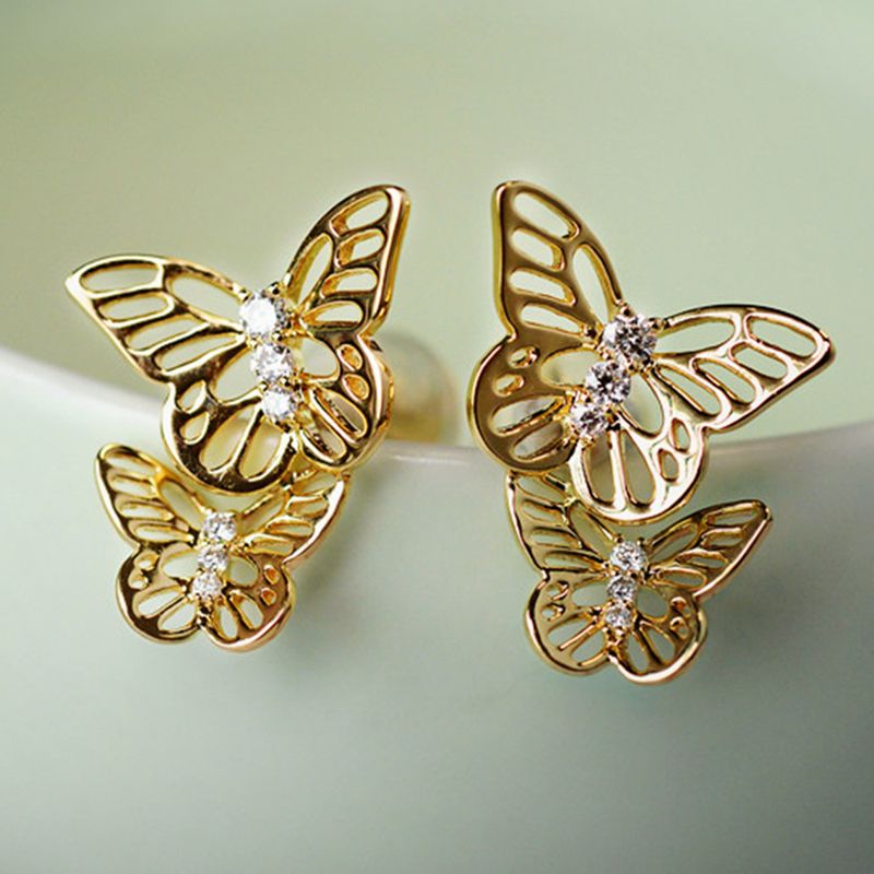 1 Pair Fashion Butterfly Copper Inlaid Zircon Ear Studs