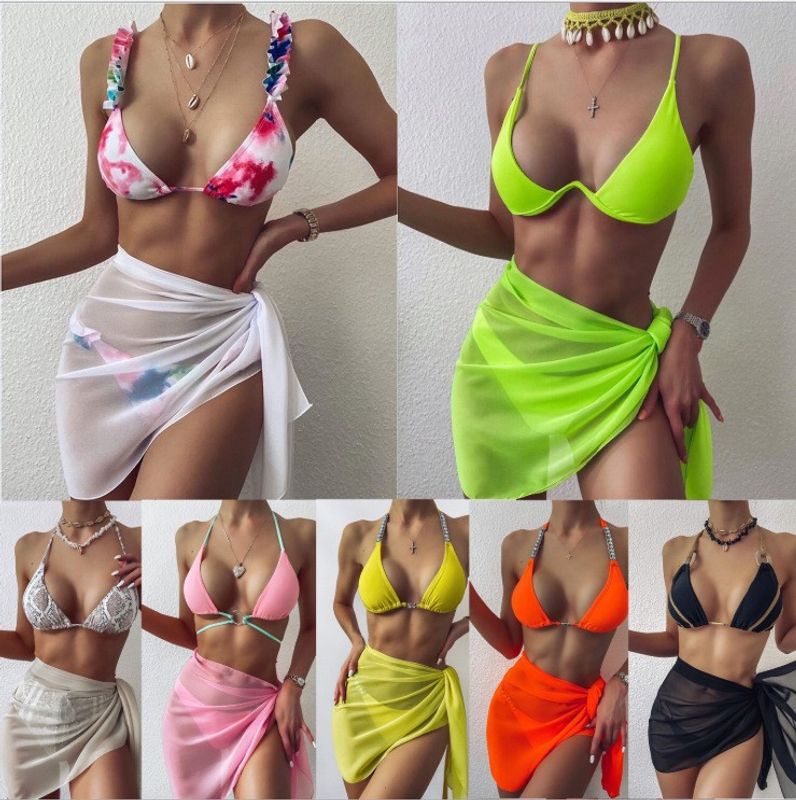 Bikinis Pareo De 1 Pieza De Poliéster De Color Sólido De Vacaciones Para Mujer
