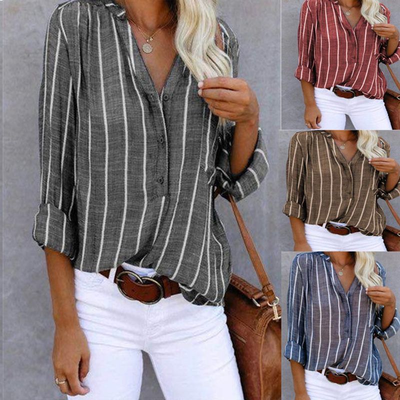 Shirt Long Sleeve Blouses Printing Comfort And Casual Urban Style Stripe