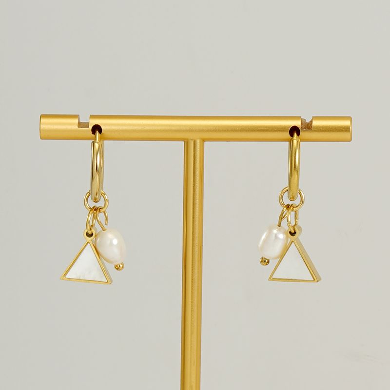 1 Pair Fashion Triangle Stainless Steel Pearl Plating Inlay Shell Drop Earrings