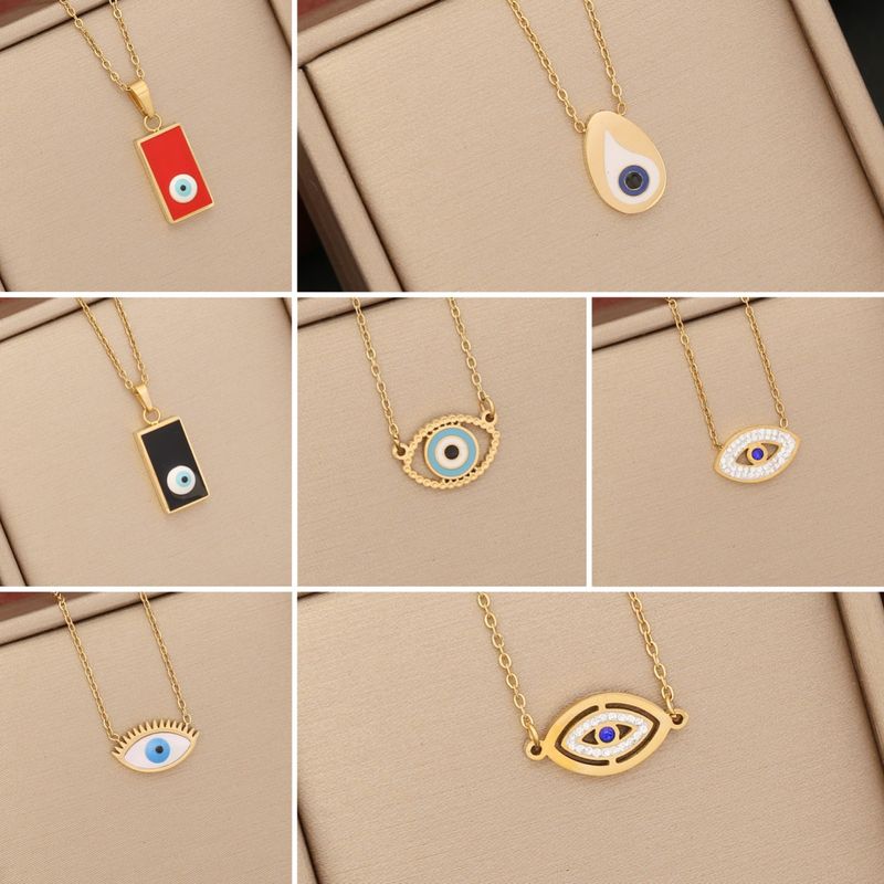 1 Piece Fashion Devil's Eye Stainless Steel Enamel Hollow Out Inlay Zircon Pendant Necklace