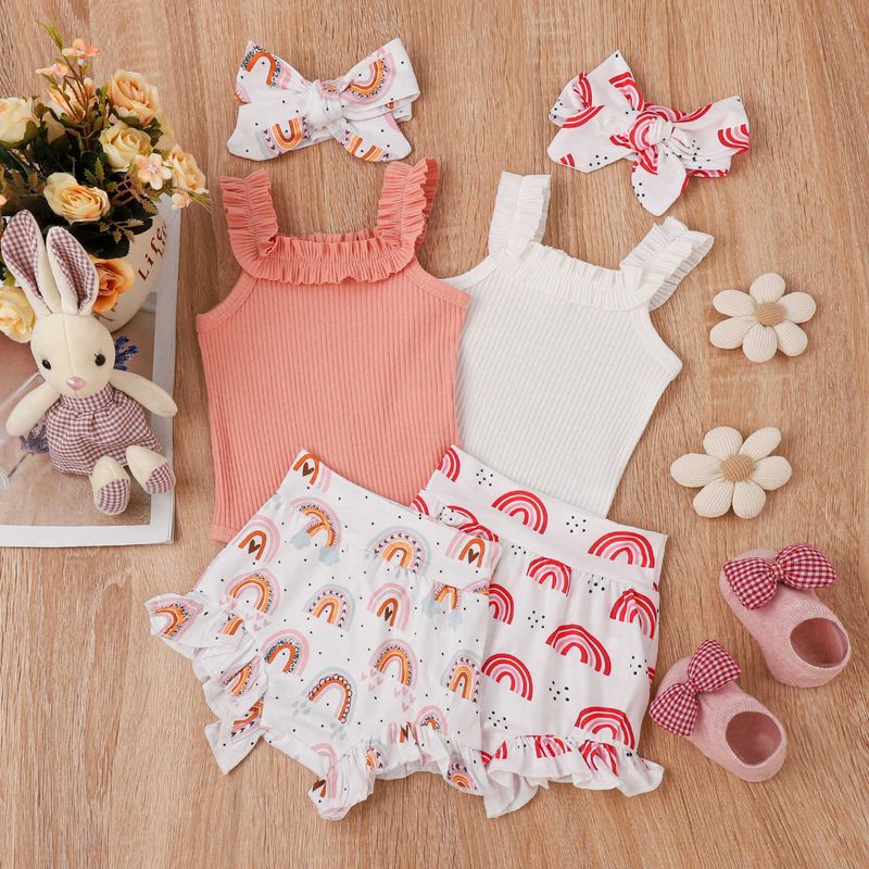 Cute Rainbow Printing Cotton Girls Clothing Sets