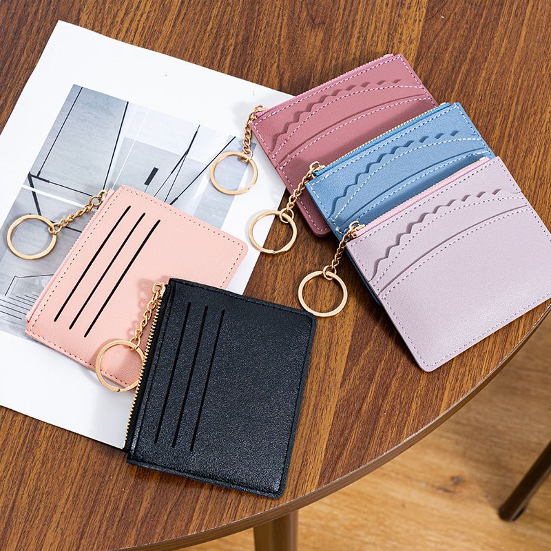 Women's Solid Color Pvc Zipper Card Holders
