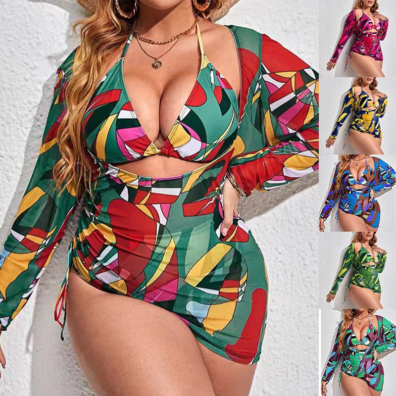 Fashion Printing Spandex Polyester Printing Three Piece Swimsuit