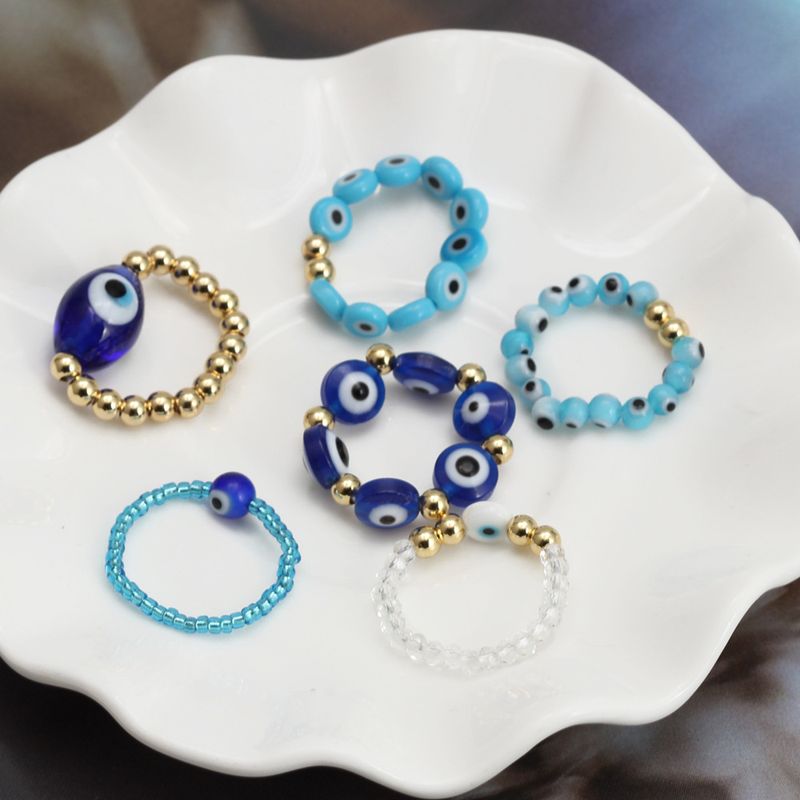 Fashion Devil's Eye Artificial Pearl Copper Beaded Women's Rings
