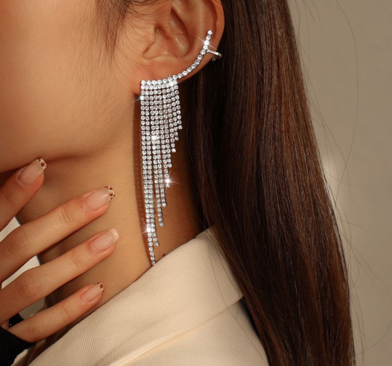 1 Pair Luxurious Tassel Alloy Plating Rhinestones Women's Drop Earrings