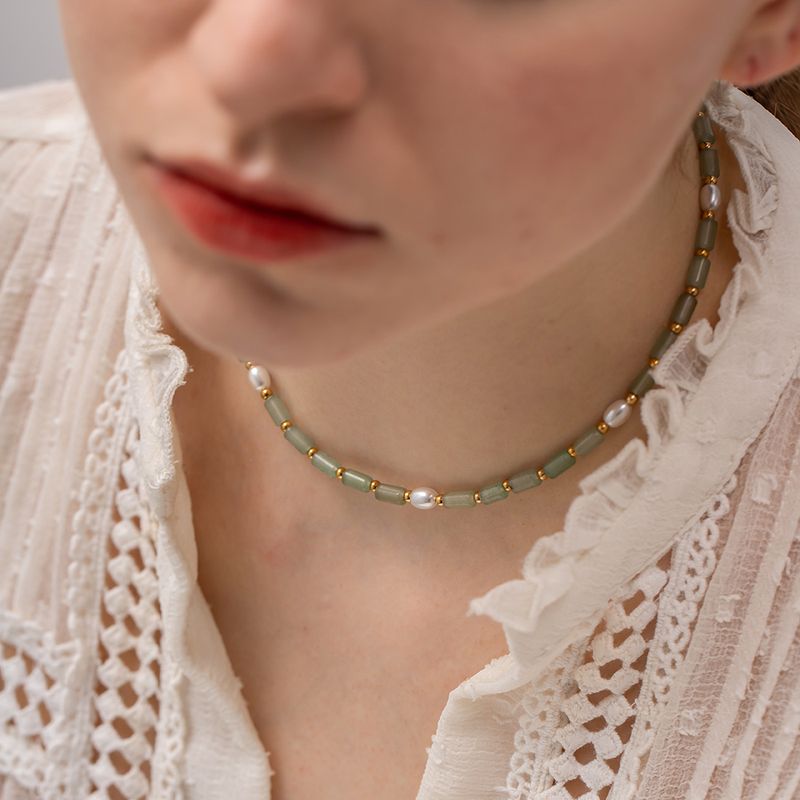 1 Stück Mode Runden Rostfreier Stahl Ein Naturstein Süßwasserperle Perlen Überzug Halskette