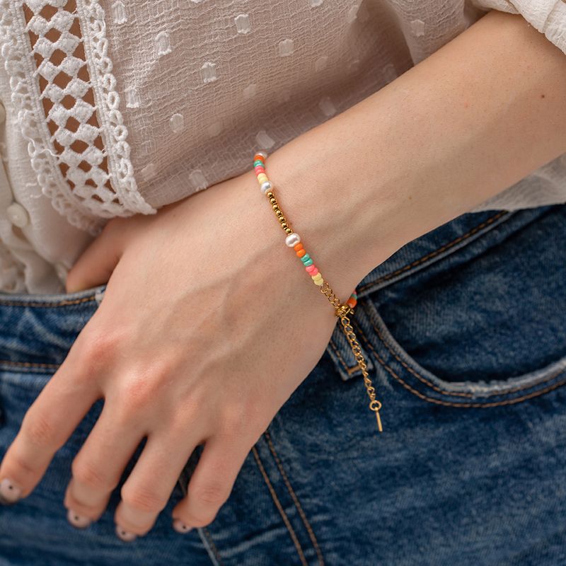 1 Stück Mode Mehrfarbig Rostfreier Stahl Ein Naturstein Süßwasserperle Perlen Überzug Armbänder