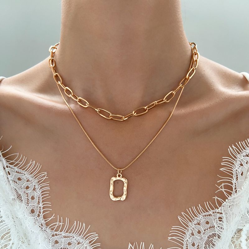 1 Piece Retro Square Alloy Plating 14k Gold Plated Women's Layered Necklaces