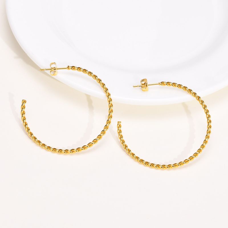 1 Pair Simple Style C Shape Twist Plating 304 Stainless Steel Gold Plated Ear Studs