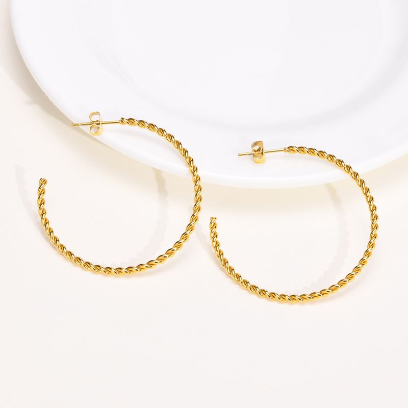 1 Paire Style Simple Forme C Tourner Placage Acier Inoxydable 304 Plaqué Or Boucles D'Oreilles