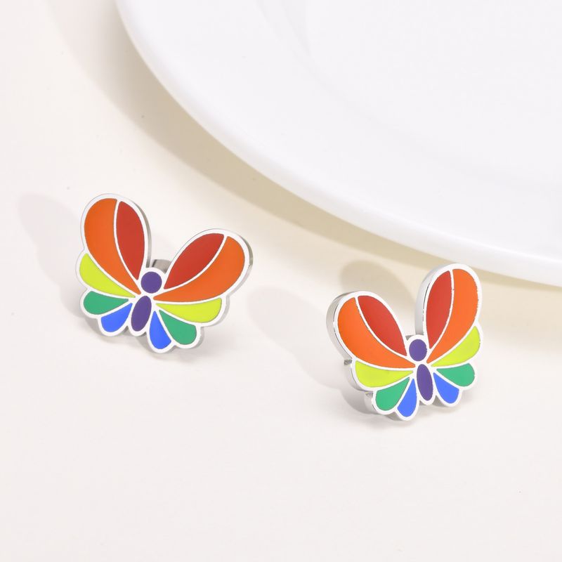 European And American Stainless Steel Rainbow Butterfly Studs Personalized Fashion Accessories Jewelry For Girls Quanxi Water Jewelry Es-396