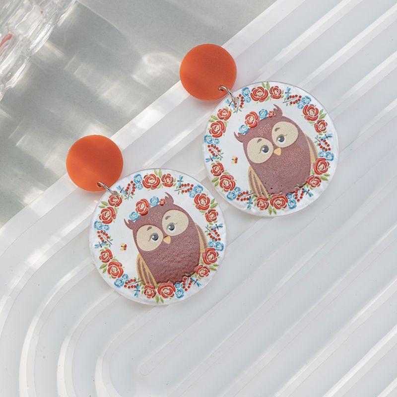 Korean Ins Retro Simple Temperamental All-match Fun And Cute Colorful Animal Owl Resin Acrylic Earrings Earrings For Women