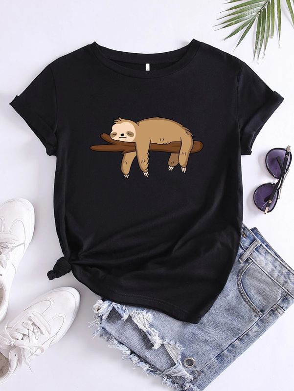 Femmes T-shirt Manche Courte T-shirts Impression Décontractée Animal Dessin Animé