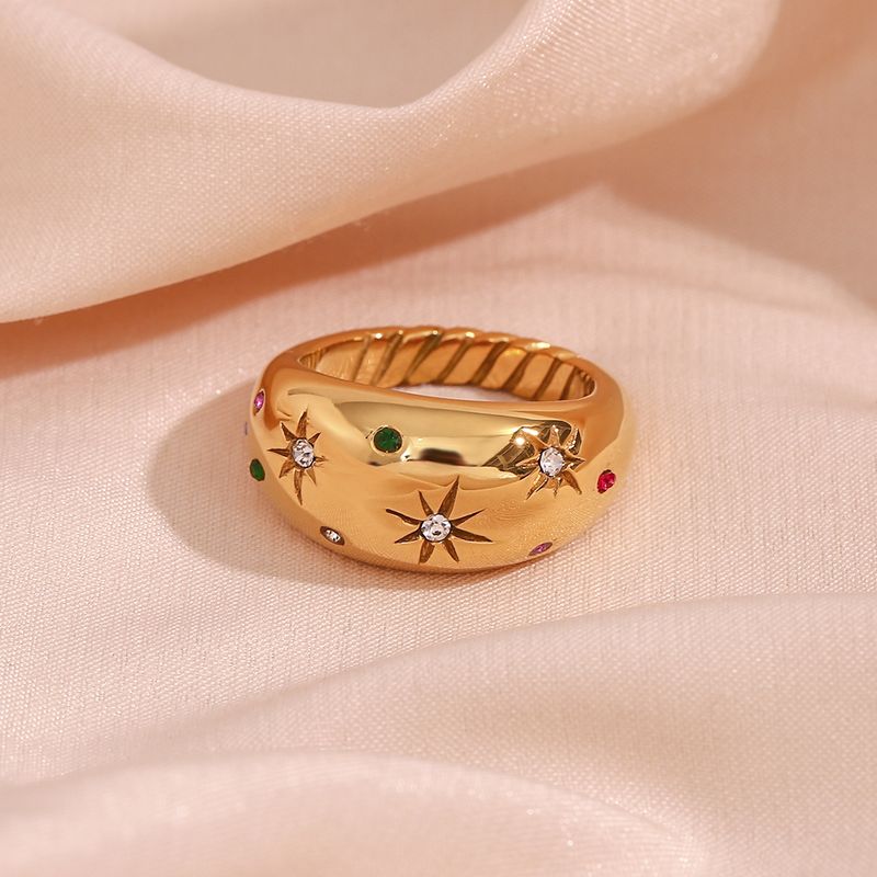 Europäische Und Amerikanische Ins Mode Persönlichkeit Armband Schmuck Edelstahl Überzogen 18 Karat Gold Kuppel Eingelegter Stein Farbiger Diamant Stern Ring