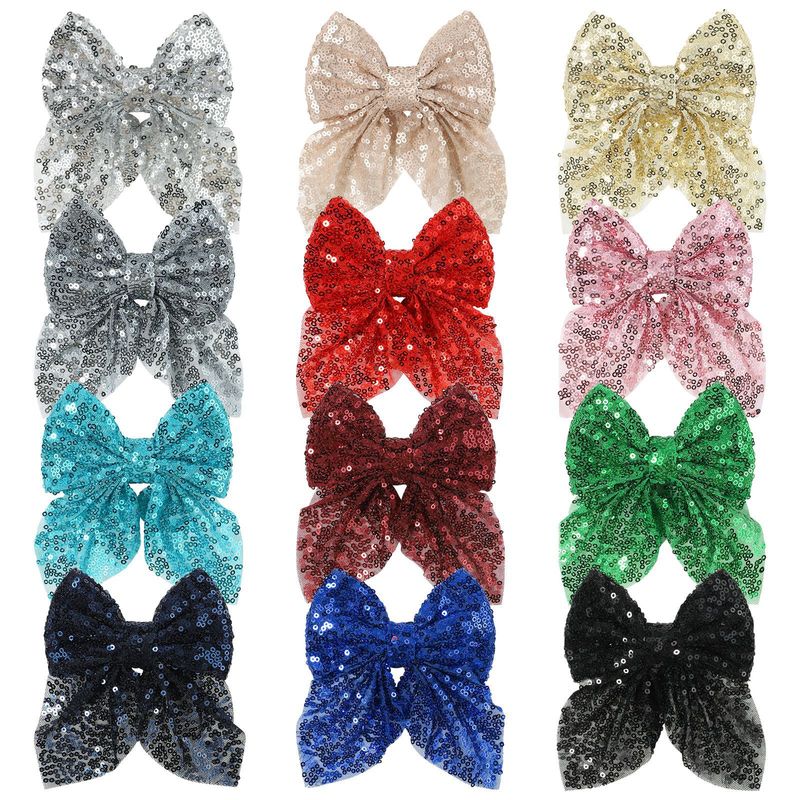 Fashion Bow Knot Sequin Pleated Hair Clip 1 Piece