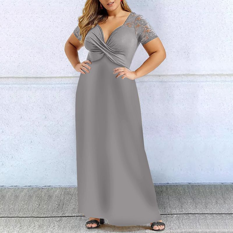 Women's A-line Skirt Elegant Short Sleeve Solid Color Maxi Long Dress Daily