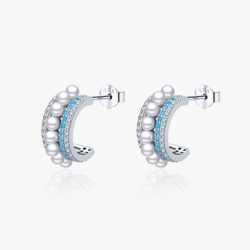 1 Paar Ins-stil Halbkreis Sterling Silber Überzug Inlay Künstliche Perlen Zirkon Überzogen Mit Rhodium Ohrstecker