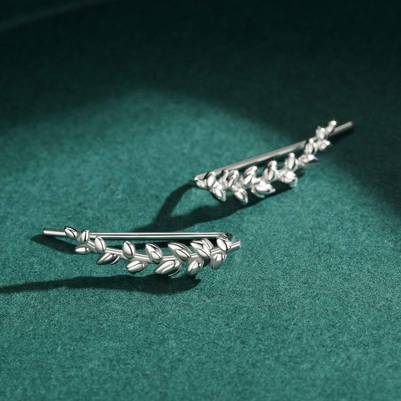 1 Paar Einfacher Stil Blätter Sterling Silber Überzug Überzogen Mit Rhodium Ohrclips