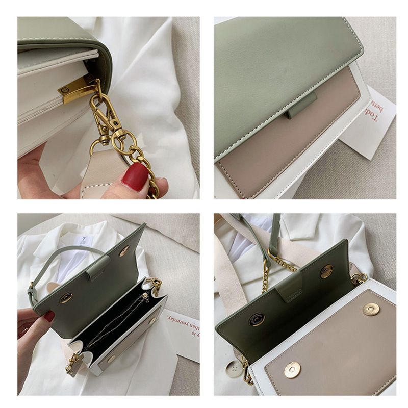 Women's Small Pu Leather Color Block Elegant Square Flip Cover Shoulder Bag Crossbody Bag Square Bag