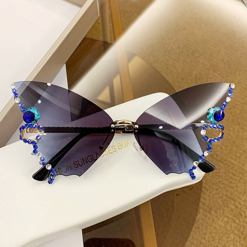 Elegant Solid Color Ac Butterfly Frame Diamond Frameless Women's Sunglasses