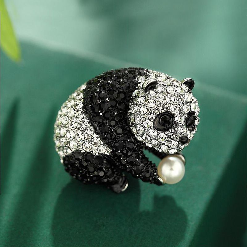 Süß Panda Legierung Überzug Inlay Strasssteine Perle Unisex Broschen