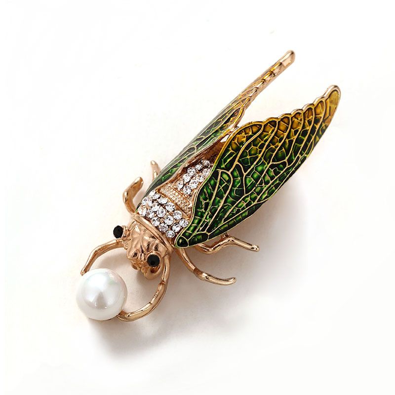 Retro Insect Alloy Enamel Plating Inlay Rhinestones Pearl Unisex Brooches