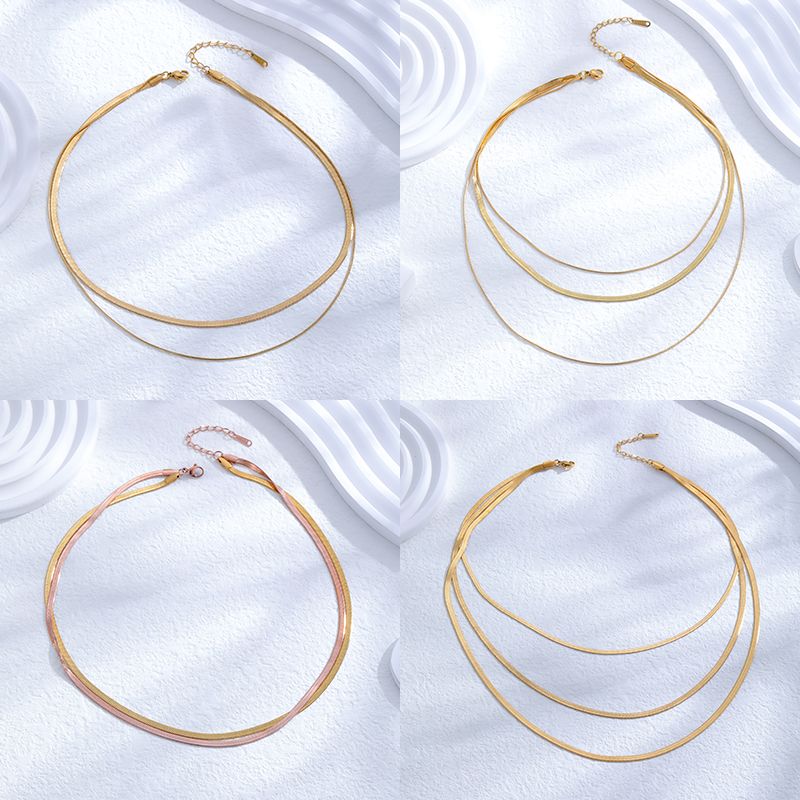Simple Style Classic Style Solid Color Titanium Steel Layered Plating 24k Gold Plated Layered Necklaces