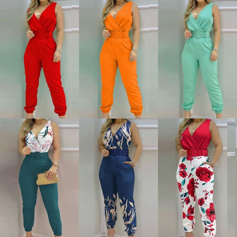Women's Daily Casual Flower Full Length Printing Jumpsuits