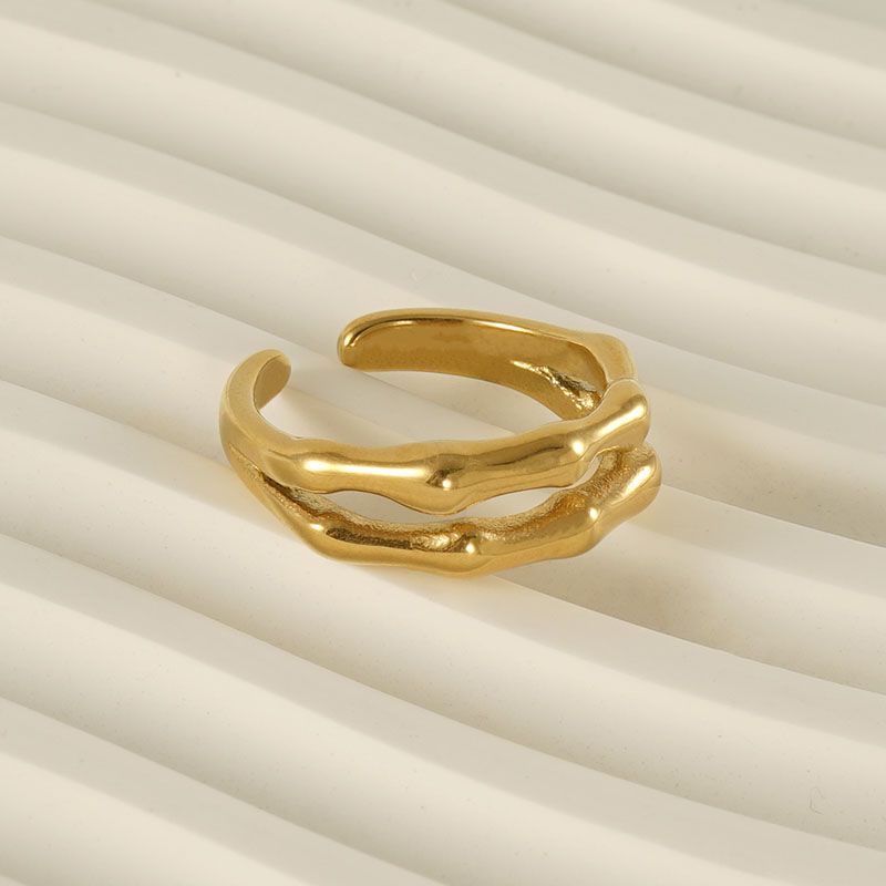Rostfreier Stahl 18 Karat Vergoldet Klassischer Stil Überzug Bambus Titan Stahl Offener Ring