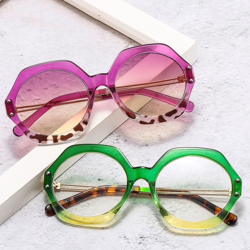 Simple Style Color Block Solid Color Leopard Pc Polygon Full Frame Women's Sunglasses