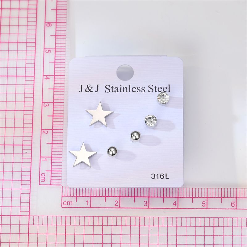 1 Set Casual Classic Style Pentagram Stainless Steel Plating Inlay Zircon Ear Studs