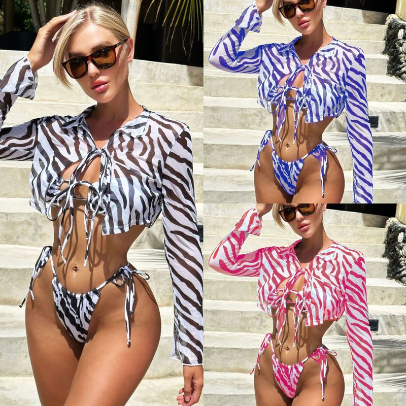 Women's Beach Stripe 3 Piece Set Bikinis