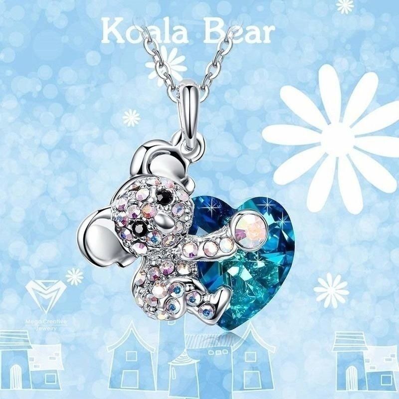 Cute Heart Shape Koala Alloy Copper Rhinestones Pendant Necklace In Bulk