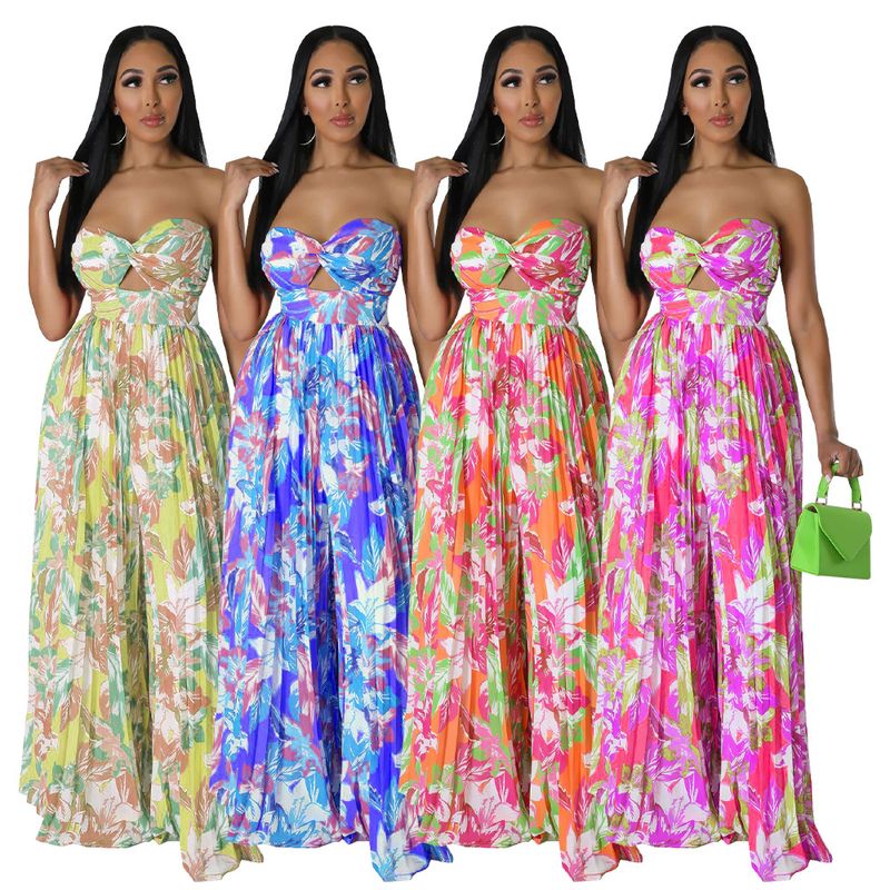 Women's Daily Streetwear Flower Full Length Printing Backless Jumpsuits