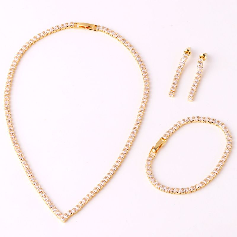 Simple Style Square Copper Inlay Zircon Women's Bracelets Earrings Necklace