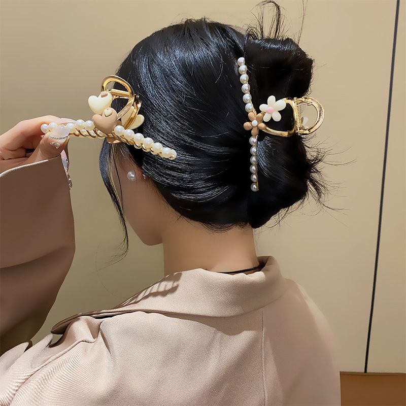 Femmes Style Moderne Forme De Cœur Fleur Alliage Placage Incruster Perles Artificielles Griffes De Cheveux