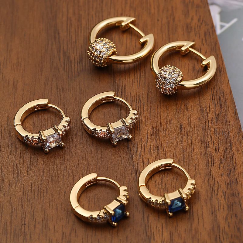 1 Paar Pendel Runde Kupferplatten Zirkon 18k Vergoldete Ohrringe Im Koreanischen Stil