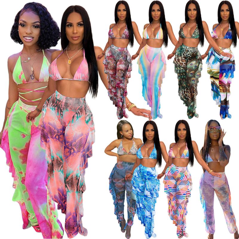 Women's Sexy Printing Printing Hollow Out 3 Pieces Sets Bikinis
