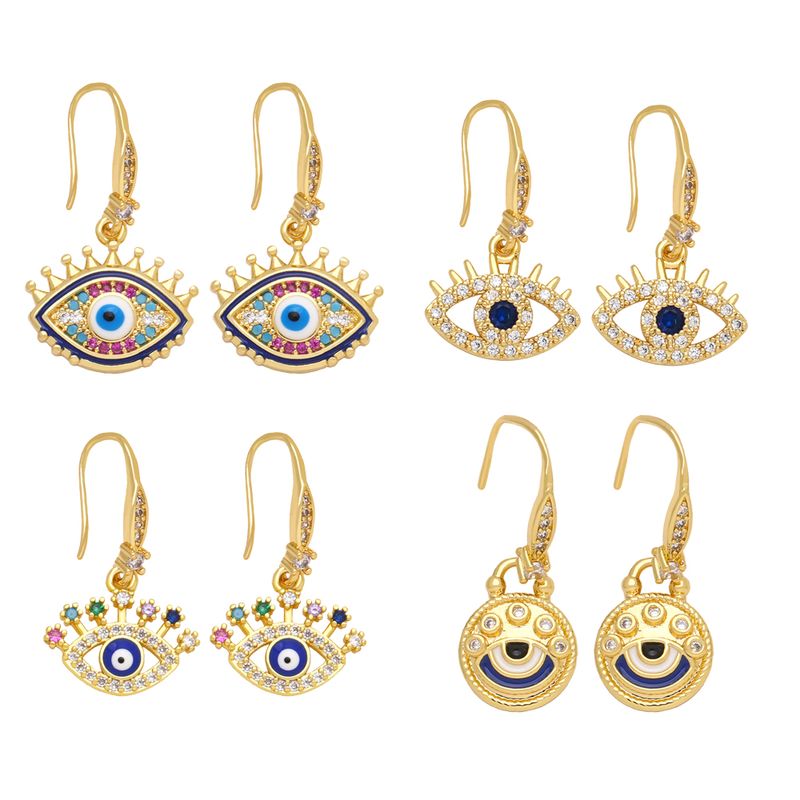 1 Pair Ins Style Artistic Devil's Eye Copper Plating Inlay Zircon 18k Gold Plated Drop Earrings