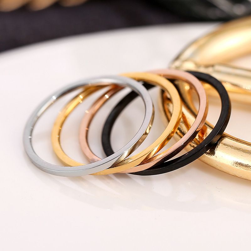 Titanium Steel 18K Gold Plated Simple Style Inlay Round Zircon Rings