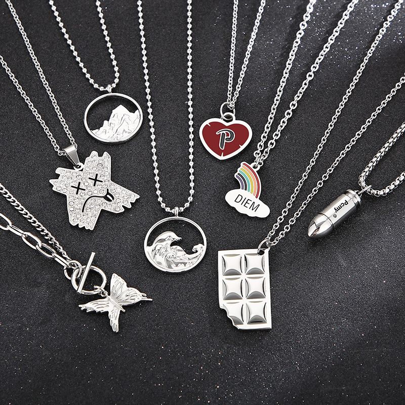 Casual Simple Style Rainbow Heart Shape Butterfly Stainless Steel Enamel Pendant Necklace