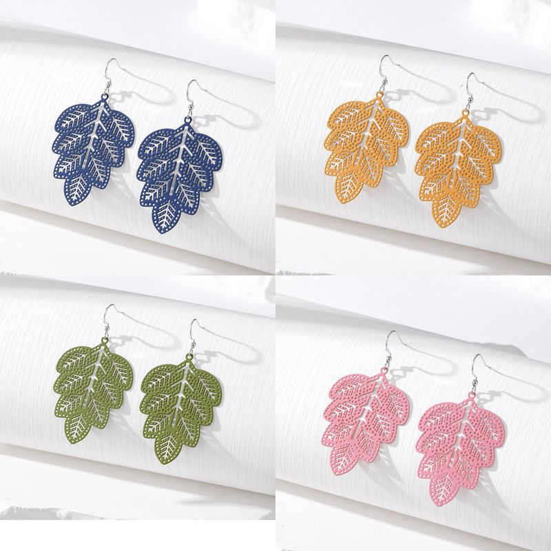 Simple Style Leaves Alloy Hollow Out Women's Drop Earrings